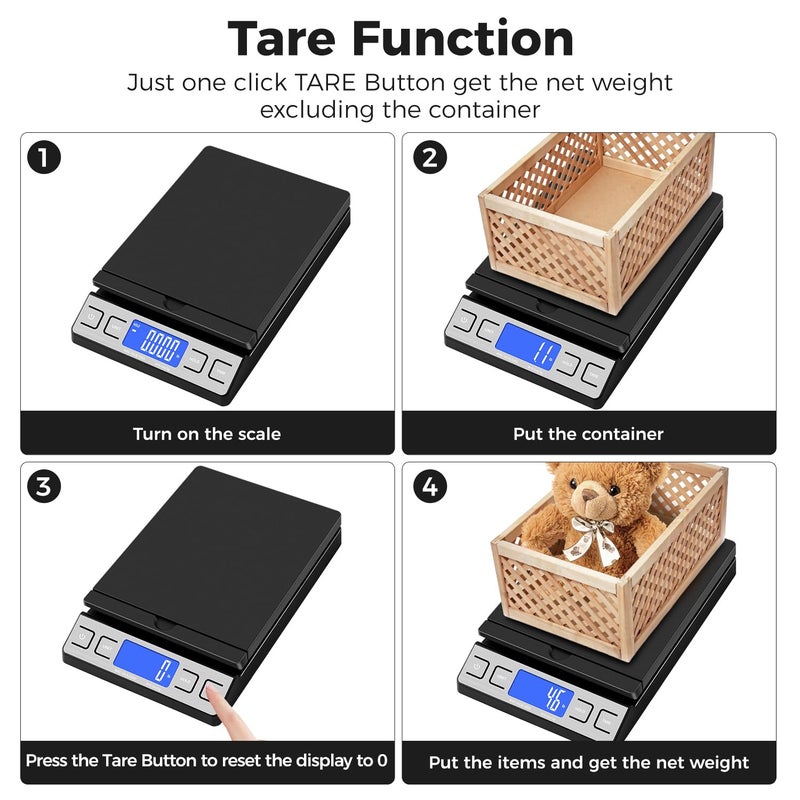 TIPRE Digital Shipping Postal Scale, Mail Scale with Envelope Flip Holder, 66lb/0.1oz Postage Scale for Package, Small Business, Post Office, Hold&Tare Function, Battery&Type-C Charging Cable - Black - Image 5